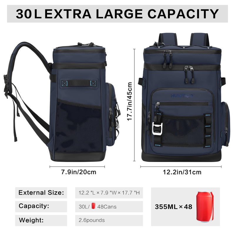 Hulongo 48Cans Large Cooler Backpack, Leakproof Insulated Backpack Cooler for Men & Women, Waterproof, 30L, Dark Blue - Image 2