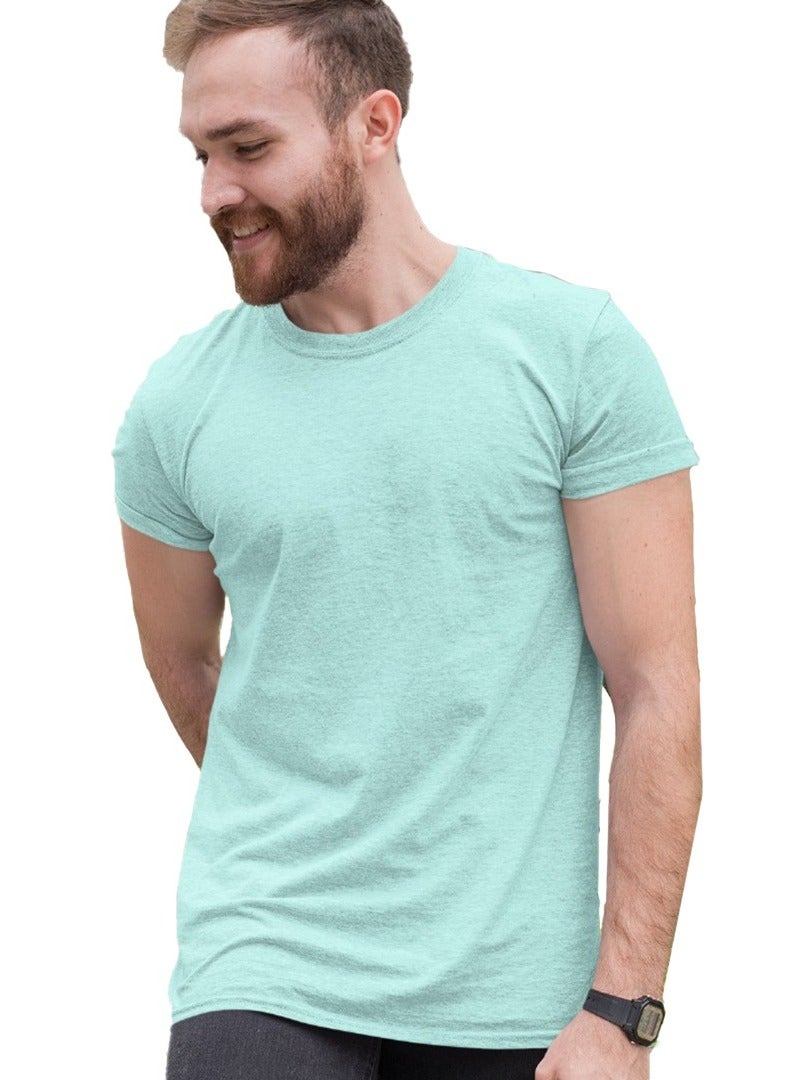 عظيم الملابس الرائعة تي شيرت Razain نصف كم باللون الأخضر النعناعي، قميص بسيط ومريح بنصف كم للرجال، رقبة دائرية نصف كم سادة، Dri Fit، ملابس رياضية وجيم - XL - Image 1