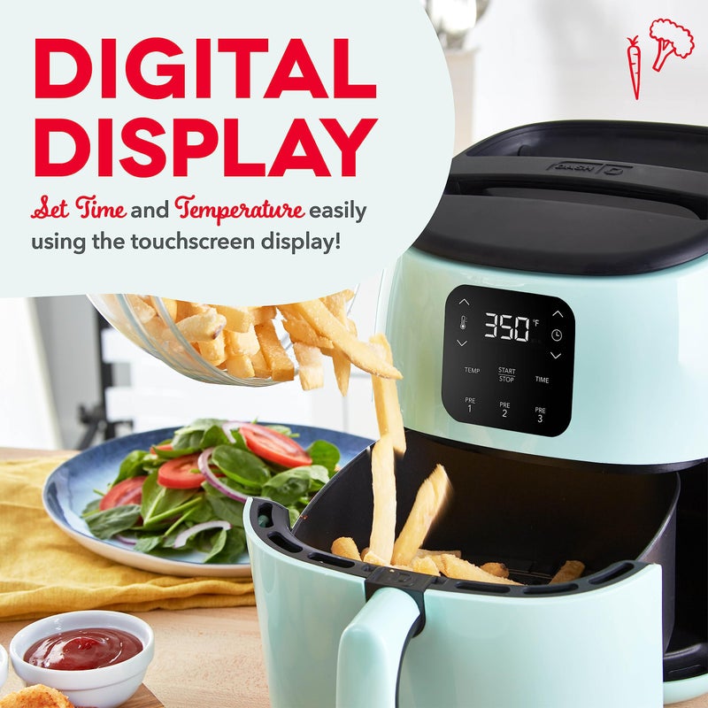 DASH Tasti-Crisp™ Electric Air Fryer Oven, 2.6 Qt., Aqua – Compact Air Fryer for Healthier Food in Minutes, Ideal for Small Spaces - Auto Shut Off, Digital, 1000-Watt - Image 3