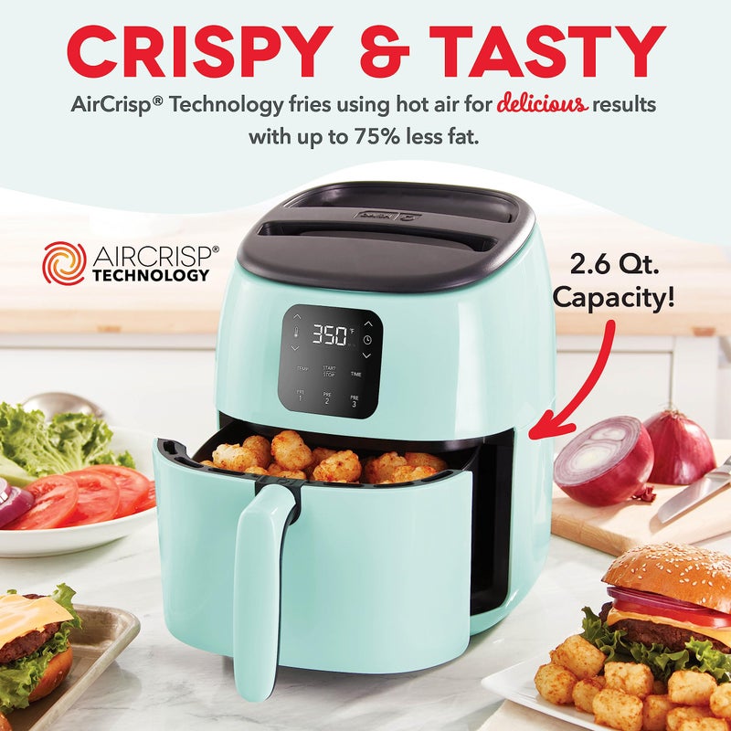DASH Tasti-Crisp™ Electric Air Fryer Oven, 2.6 Qt., Aqua – Compact Air Fryer for Healthier Food in Minutes, Ideal for Small Spaces - Auto Shut Off, Digital, 1000-Watt - Image 2