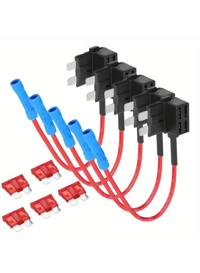 5pcs 12V Add A Circuit Fuse Tap Adapter ATM APM Standard Blade Auto Fuse Holder With 10A Medium Car Fuses - Image 1