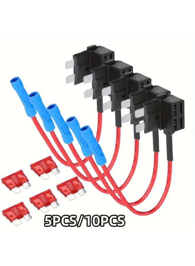 5pcs 12V Add A Circuit Fuse Tap Adapter ATM APM Standard Blade Auto Fuse Holder With 10A Medium Car Fuses - Image 2
