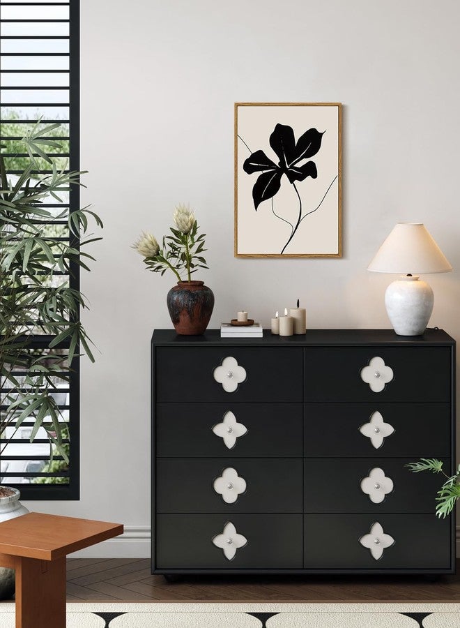 ARPEOTCY Vintage Framed Canvas Wall Art, Black Abstract Minimalist Flower Art Prints Home Decor Aesthetic, Rustic Mid Century Oil Paintings for Bedroom Bathroom Decor,12x16inch - Image 5