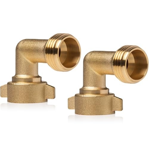 Renator 90 Degree Hose Elbow for RVs and Residential Outdoor Faucets Certified Leadfree Brass Water RV Camper Connector Garden Hose 90 Degree Elbow Water Fitting 2 Pack - Image 1