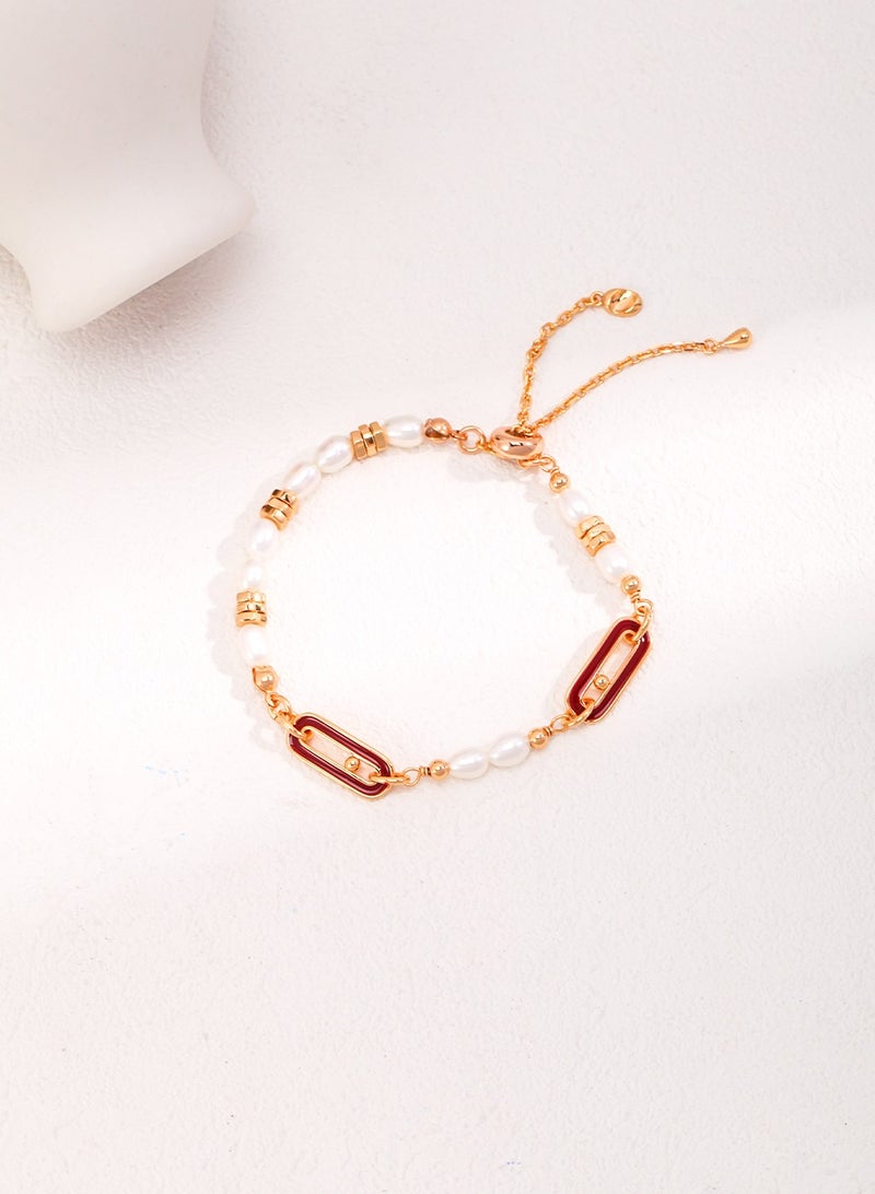 White freshwater pearl + gold buckle bracelet with adjustable gold buckle  - Image 1