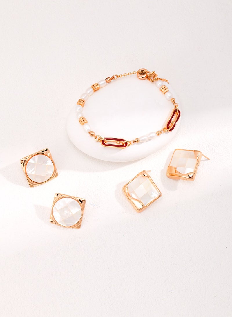 White freshwater pearl + gold buckle bracelet with adjustable gold buckle  - Image 3