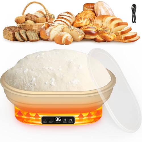 Pawtners Heating Sourdough Bread Proofing Basket 2L Electric Thermostatic Silicone Oval Banneton Proofing Bowl with 6 Timer Temp Settings for Dough Rising Dishwasher Safe Foldable Sourdough Starter Bowl - Image 1