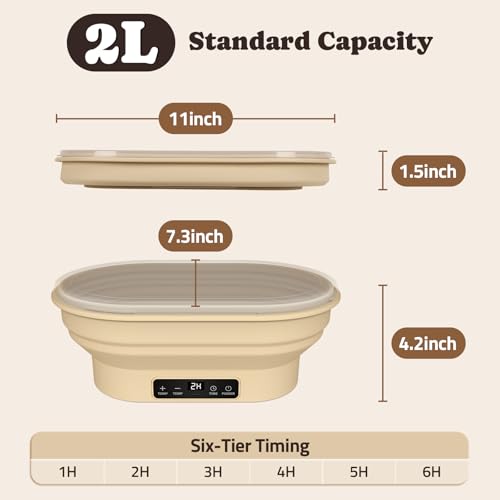 Pawtners Heating Sourdough Bread Proofing Basket 2L Electric Thermostatic Silicone Oval Banneton Proofing Bowl with 6 Timer Temp Settings for Dough Rising Dishwasher Safe Foldable Sourdough Starter Bowl - Image 3