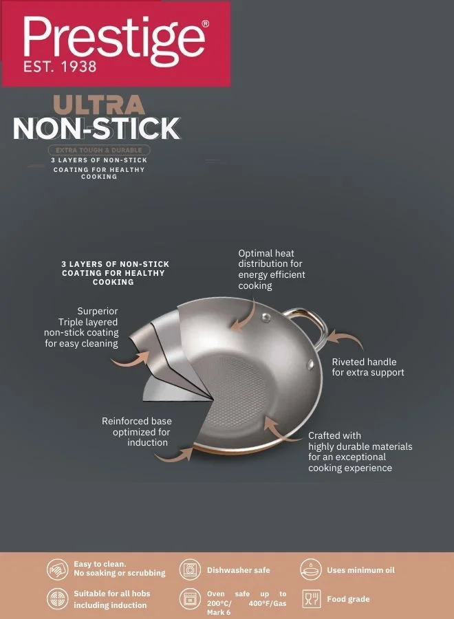 Prestige Prestige Ultra 26Cm Kadai With Glass Lid And Pan Holder