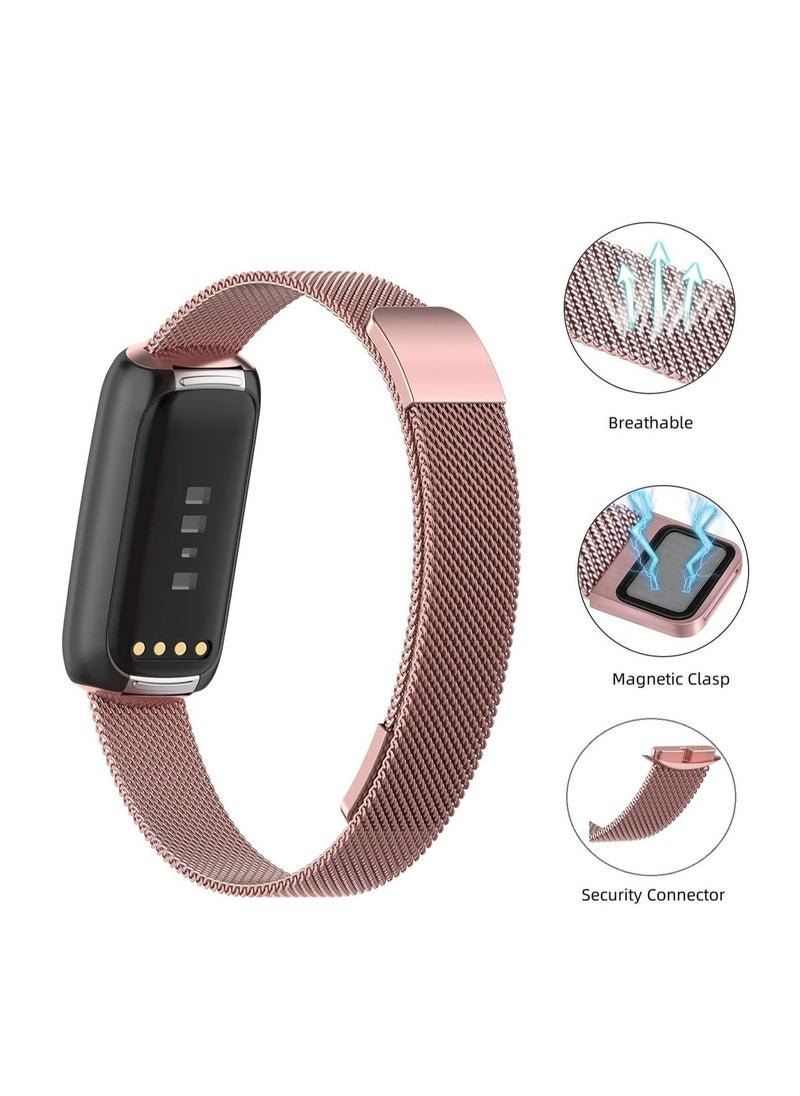 Generic - Metal Mesh Stainless Steel Magnetic Milanese Watch Replacement Band for Fitbit Luxe Special Edition Smartwatch (Rose Pink) - Image 1
