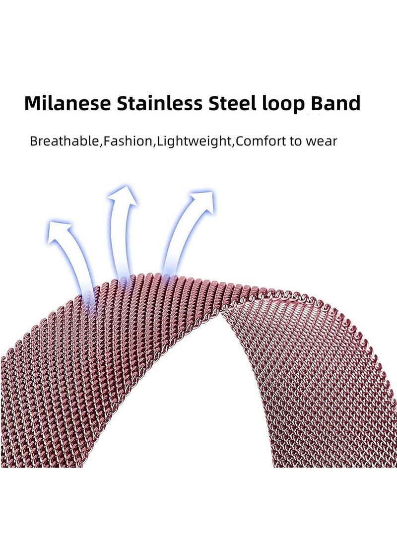 Generic - Metal Mesh Stainless Steel Magnetic Milanese Watch Replacement Band for Fitbit Luxe Special Edition Smartwatch (Rose Pink) - Image 1