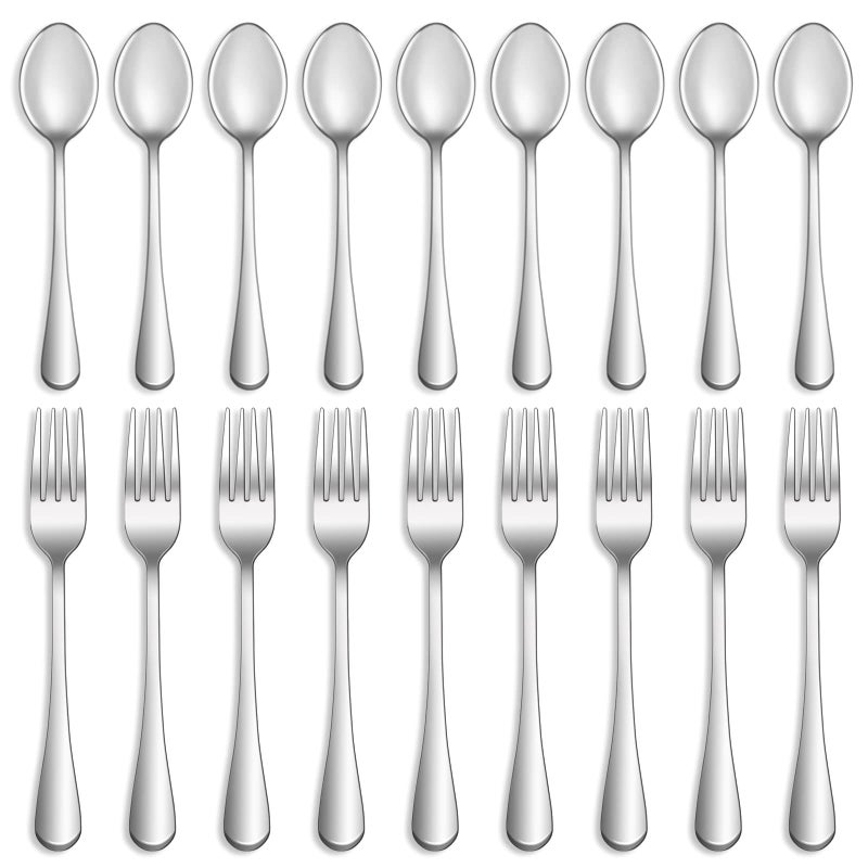 MUTNITT 8 Pcs Forks and Spoons Silverware Set,Food Grade Stainless Steel Flatware Cutlery Set for Home,Kitchen and Restaurant,Mirror Polished,Dishwasher Safe - 4 Dinner Fork(8 inch) and 4 Teaspoon(6.5 inch) - Image 1
