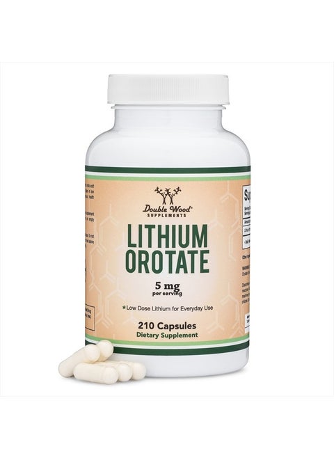 Lithium Orotate 5mg, 210 Capsules (Third Party Tested, Vegan Safe, Non-GMO) for a Calmer Mind, More Balanced Mood, and Better Rest at Night by Double Wood Supplements