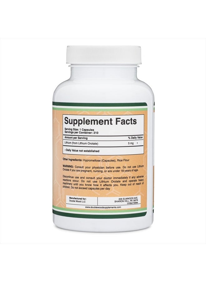 Double Wood Supplements - Lithium Orotate 5mg, 210 Capsules (Third Party Tested, Vegan Safe, Non-GMO) for a Calmer Mind, More Balanced Mood, and Better Rest at Night by Double Wood Supplements - Image 1