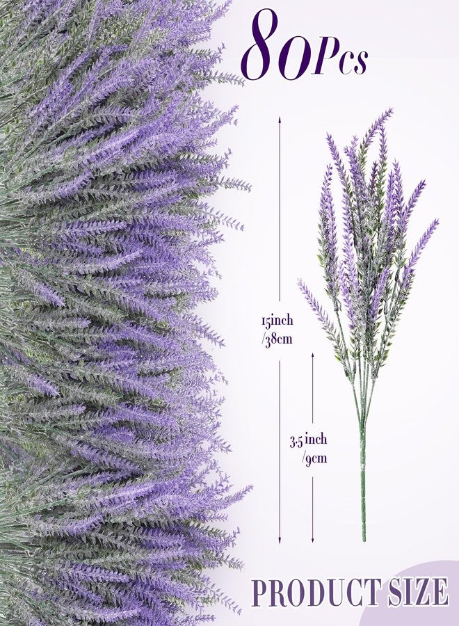 XunYee 80 Bundles Artificial Lavender Flowers UV Resistant Faux Plastic Flowers Faux Lavender Plants for Outdoor Garden Patio Window Box Office Table Centerpiece Indoor Decoration (Purple) - Image 2