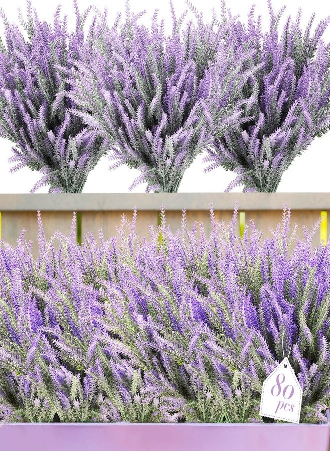 XunYee 80 Bundles Artificial Lavender Flowers UV Resistant Faux Plastic Flowers Faux Lavender Plants for Outdoor Garden Patio Window Box Office Table Centerpiece Indoor Decoration (Purple) - Image 1