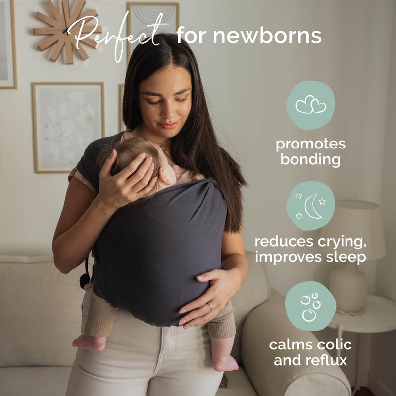 Boba Bliss Pre-Wrapped Baby Carrier with Buckle - Newborn to 7-35 lbs Light, Breathable & Easy to Adjust Hybrid Infant Sling & Toddler Carrier - Certified Hip-Healthy for 0-18 Months - Charcoal - Image 3