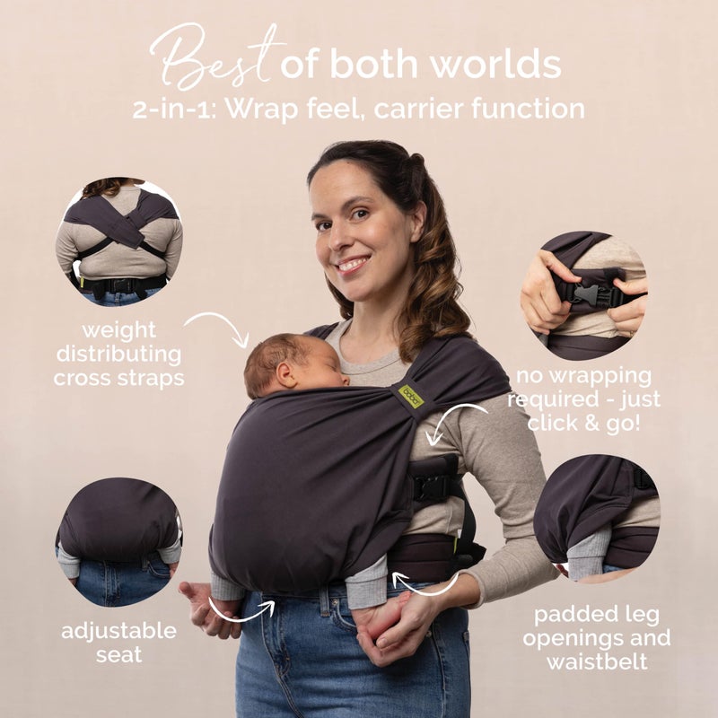 Boba Bliss Pre-Wrapped Baby Carrier with Buckle - Newborn to 7-35 lbs Light, Breathable & Easy to Adjust Hybrid Infant Sling & Toddler Carrier - Certified Hip-Healthy for 0-18 Months - Charcoal - Image 2