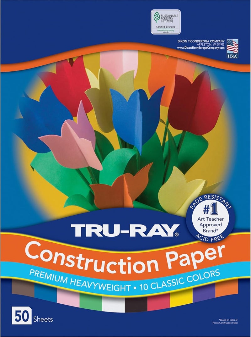 TRU-RAY ورق بناء ثقيل الوزن، ألوان متنوعة قياسية، 12" × 18"، 50 ورقة - Image 1