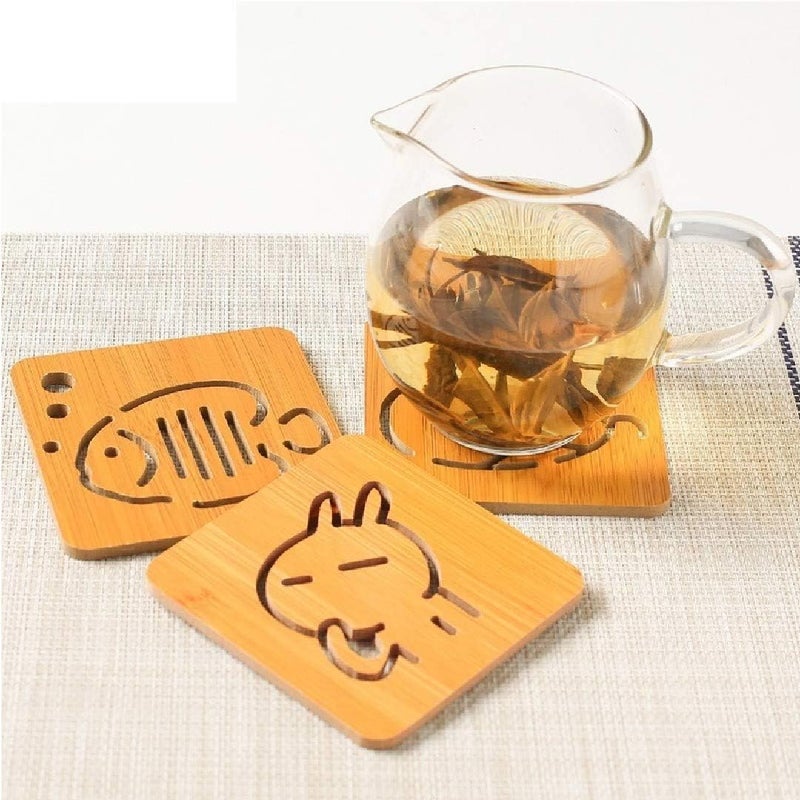 BENCI BENCI Wooden Bamboo Trivet Coaster, Wooden Heat Resistant Mat, Wooden Non-Slip Insulation Table Mat for Pots, Pans, Plates, Dishes,Teapots (Random Pattern) (Set of 2) - Image 3