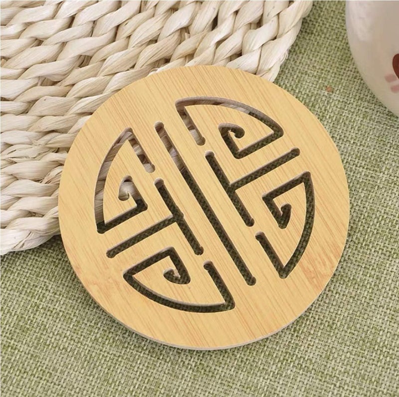 BENCI BENCI Wooden Bamboo Trivet Coaster, Wooden Heat Resistant Mat, Wooden Non-Slip Insulation Table Mat for Pots, Pans, Plates, Dishes,Teapots (Random Pattern) (Set of 2) - Image 5
