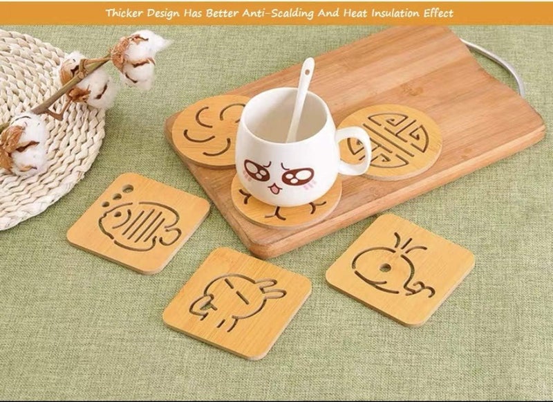 BENCI BENCI Wooden Bamboo Trivet Coaster, Wooden Heat Resistant Mat, Wooden Non-Slip Insulation Table Mat for Pots, Pans, Plates, Dishes,Teapots (Random Pattern) (Set of 2) - Image 4