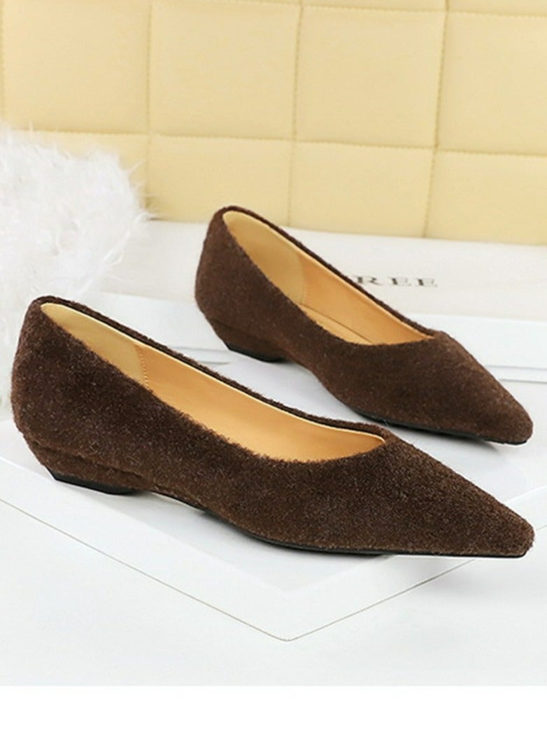 BIGTREE Women's Low Heel Wedge Pumps Comfortable Closed Pointed Toe Sandals Brown - Image 2