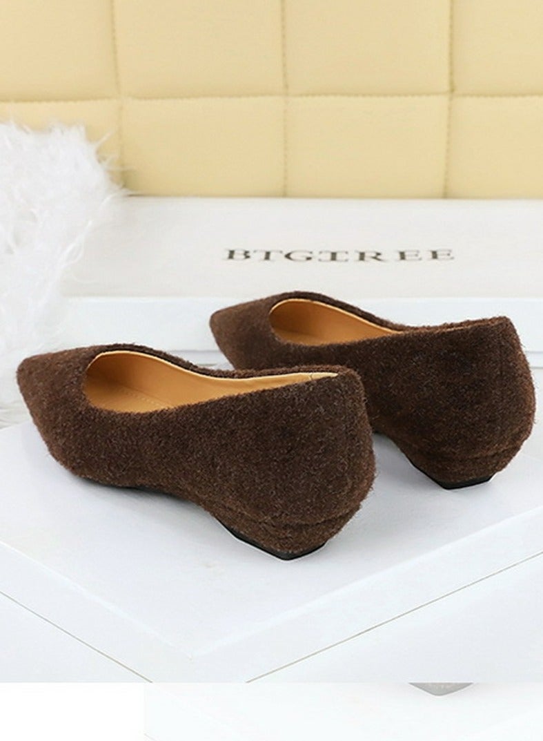 BIGTREE Women's Low Heel Wedge Pumps Comfortable Closed Pointed Toe Sandals Brown - Image 3