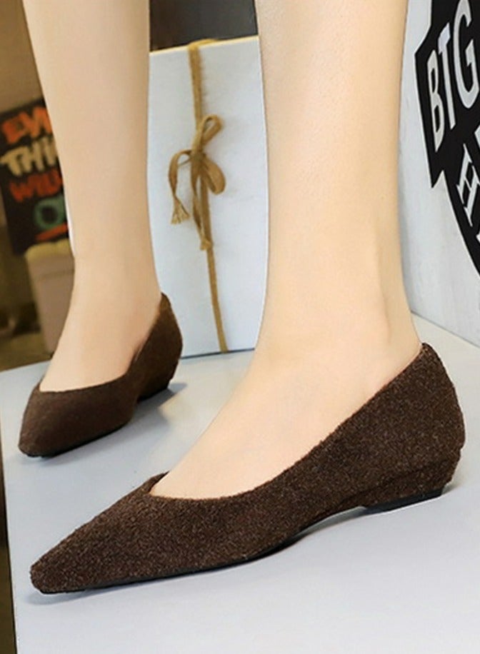 BIGTREE Women's Low Heel Wedge Pumps Comfortable Closed Pointed Toe Sandals Brown - Image 4