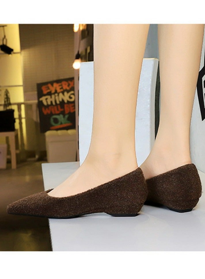 BIGTREE Women's Low Heel Wedge Pumps Comfortable Closed Pointed Toe Sandals Brown - Image 5