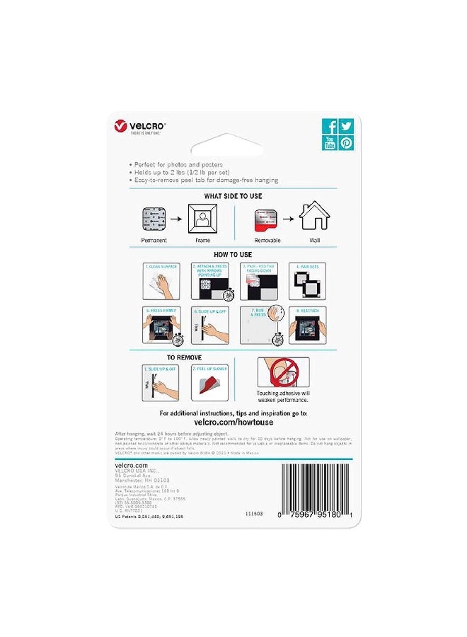 Velcro 8-Piece Hangables Removable Square Shape Wall Fastener Set White 18.4 x 0.7 x 11.4 cm 95180 - Image 2