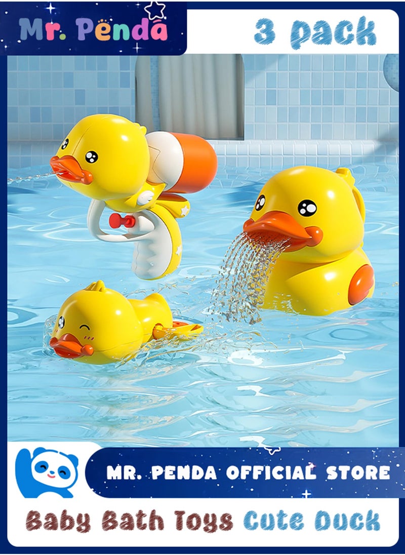Mr. Penda 3PCS Lovely Duck Baby Bathtub Toys, Safety Toddler Bath Toys, Water Spray Toy, Shower Toy, Floating Wind-Up Toy, Preschool Toddler Pool Toys (Yellow)  - Image 1