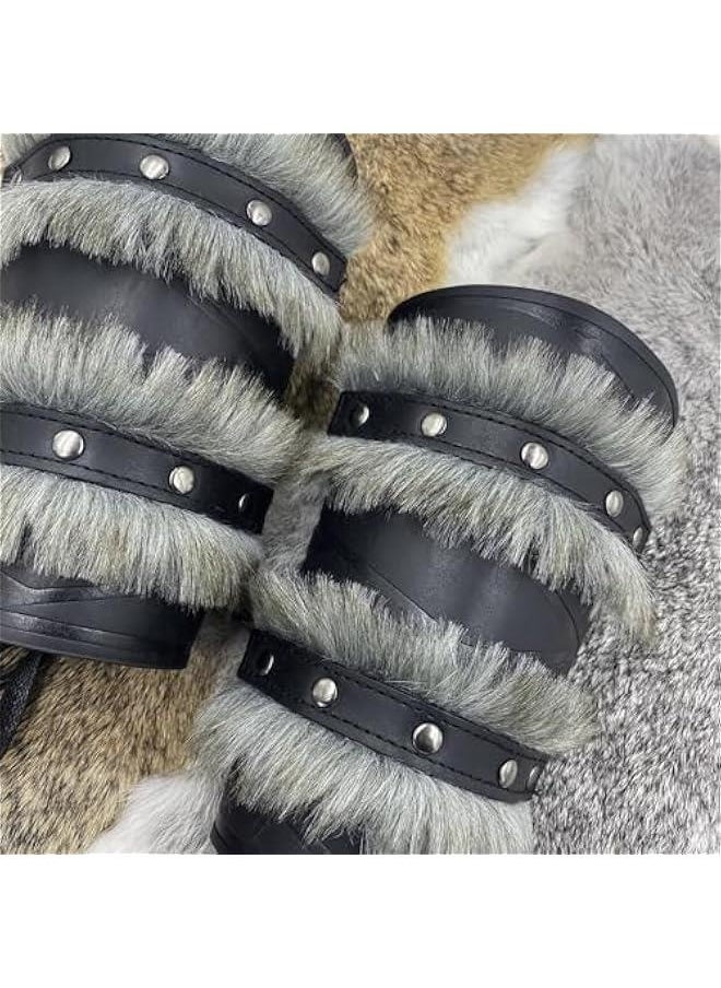 Generic Nordic Viking Barbarian Arm Guards, Medieval Artificial Fur Gauntlets, Vintage Faux Leather Bracers for LARP  - Image 4