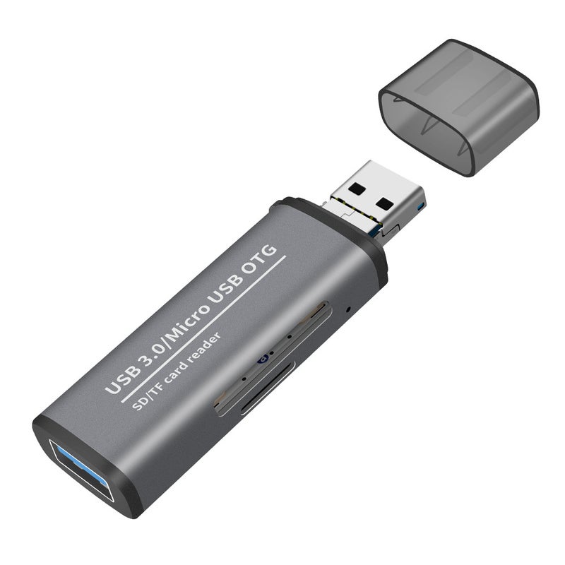 USB 3.0 card reader dual-card notebook office multi-function SD/TF multi-letter high-speed card reader Grey 