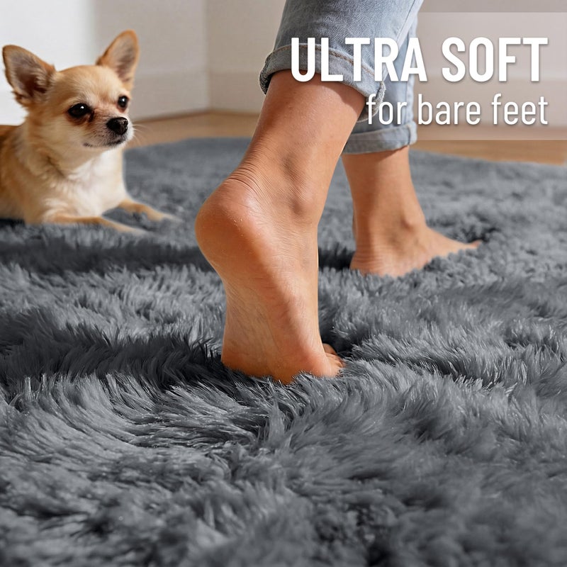 OLANLY 3x5 Machine Washable Small Bedside Rug, Soft Fluffy Shaggy Rugs for Living Room, Bedroom, Indoor Floor Carpet for Kids Girls and Boys, Preppy Dorms, Nursery, Home Decor Aesthetic, Grey - Image 4