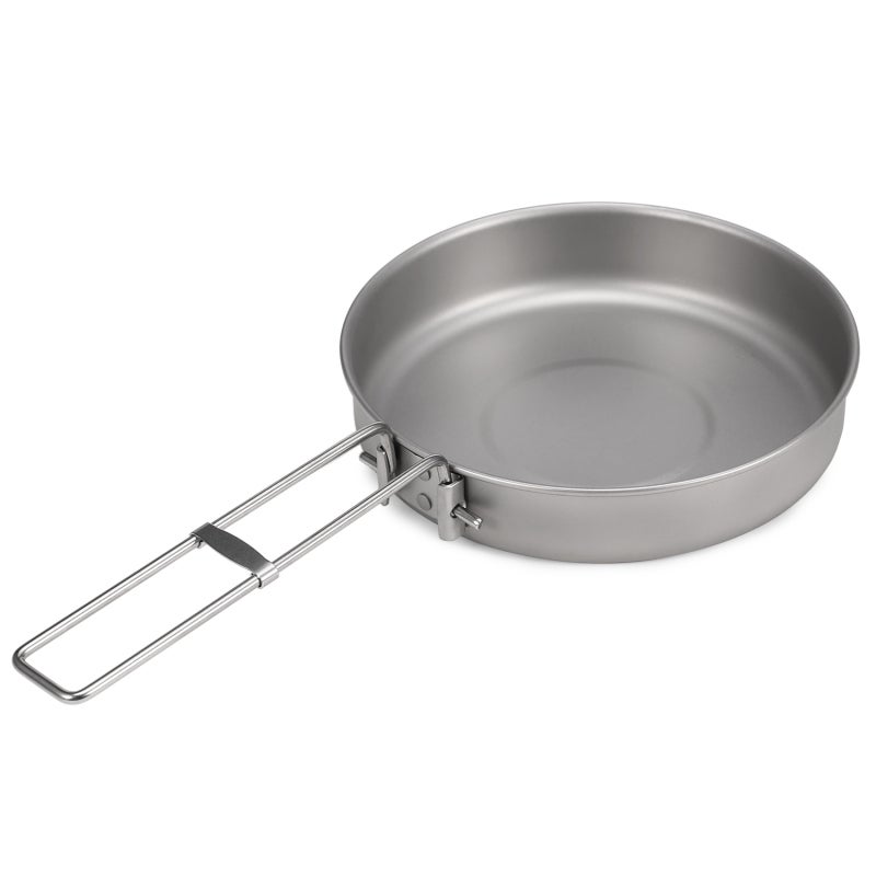 Titanium Fry Pan: 750ml Pure Titanium Construction - Super Light Corrosion-Resistant Foldable Handle Frypan for Camping Hiking Backpacking Home Picnic - Image 1