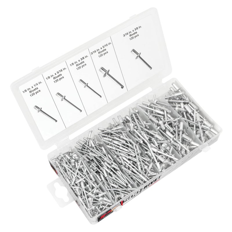 Performance Tool W5228 Aluminum Rivet Assortment Tool Set in a Re-Sealable Plastic Case, (500-Piece) - Image 1