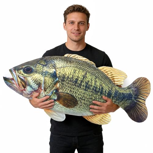 Threehoney 32 Largemouth Bass Fish Stuffed Plush Fish Pillow Animal 3D Giant Soft Bass Funny Pillow for Home Decoration Valentines Day Gift - Image 1
