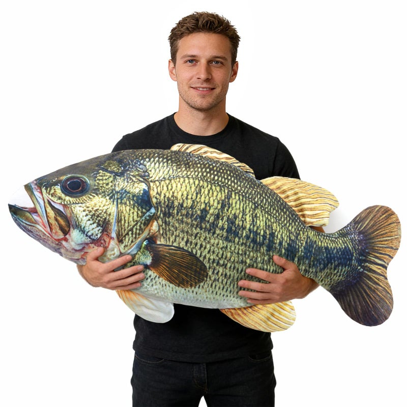 Threehoney 32 Largemouth Bass Fish Stuffed Plush Fish Pillow Animal 3D Giant Soft Bass Funny Pillow for Home Decoration Valentines Day Gift - Image 3