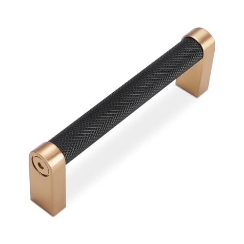 POVEFONK 10 Pack 334 inch96mm Black and Champagne Bronze Kitchen Cabinet Handles Knurled Cabinet Pulls Black Drawer Pulls Kitchen Cabinet Hardware Handles Dresser Handles - Image 1