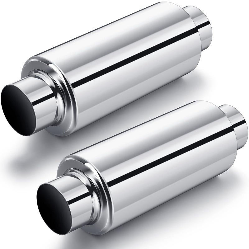 Relaxweex 2 Pcs 3" Inlet Exhaust Resonator, 3" Inlet 3" Outlet 13.8" Overall Length Muffler Resonator Stainless Steel(Silver) - Image 1