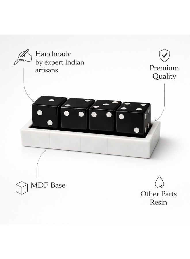 Handmade Decorative Tray with 4 Dice Ornaments, Black and White - Image 5