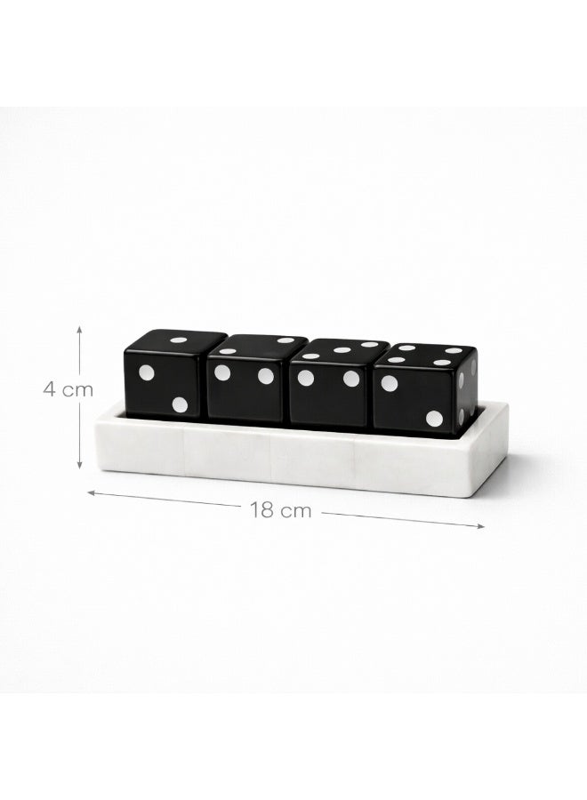 Handmade Decorative Tray with 4 Dice Ornaments, Black and White - Image 3