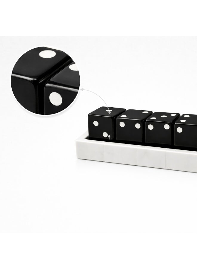 Handmade Decorative Tray with 4 Dice Ornaments, Black and White - Image 4