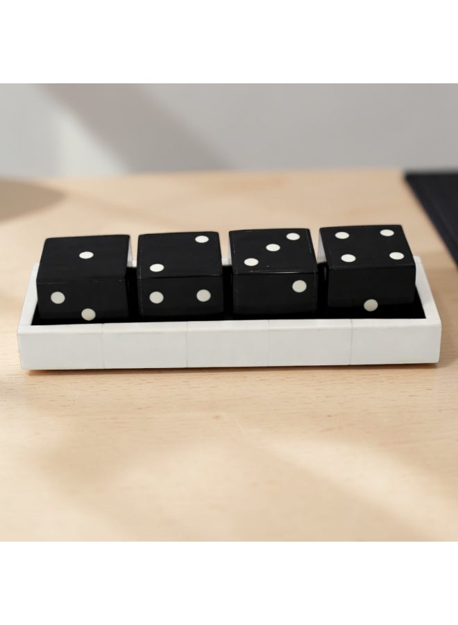 Handmade Decorative Tray with 4 Dice Ornaments, Black and White - Image 1