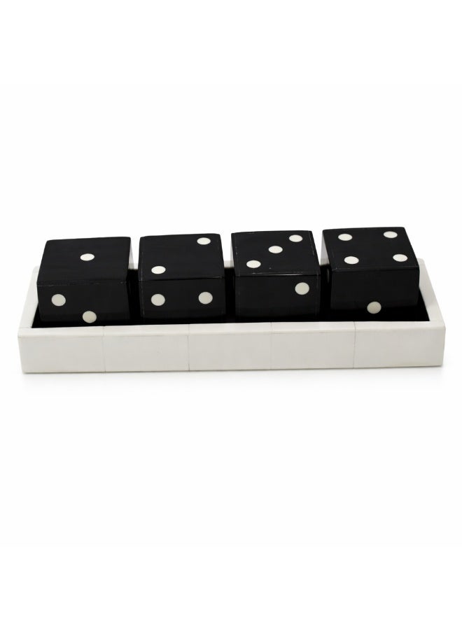 Handmade Decorative Tray with 4 Dice Ornaments, Black and White - Image 2