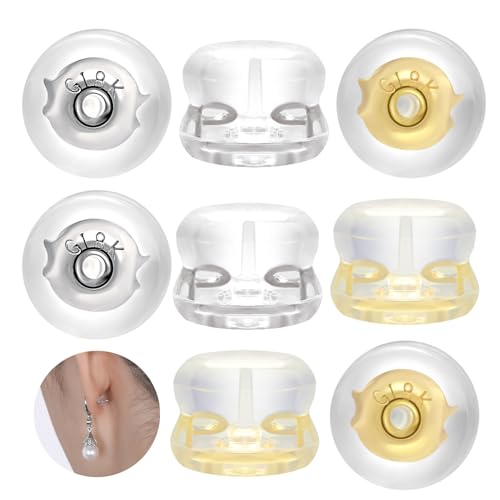 JIACHARMED Earring Backs for Droopy Ears, 18K Gold Silicone Earring Backs for Studs Heavy Earring,Rubber Flat Earring Backing Tigh Hold Lifters Support Replacement in 2 Colors: White Gold,14K Gold - Image 1