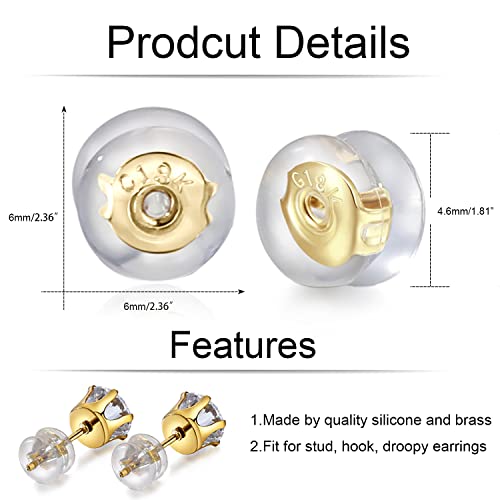 JIACHARMED Earring Backs for Droopy Ears, 18K Gold Silicone Earring Backs for Studs Heavy Earring,Rubber Flat Earring Backing Tigh Hold Lifters Support Replacement in 2 Colors: White Gold,14K Gold - Image 5