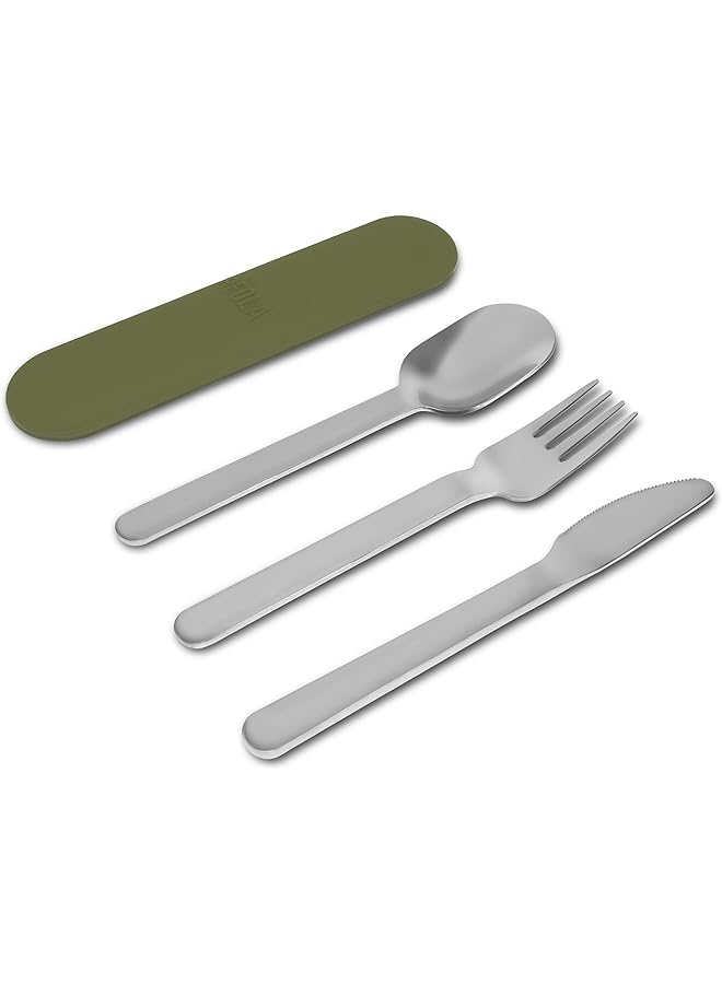 BEOLA Stainless Steel Cutlery Set with Silicone Case Travel Utensils with Pouch Reusable Fork Spoon and Knife Cutlery for Lunch Box Kids School Camping Outdoor Set of 4pcs (Forest Green) - Image 2