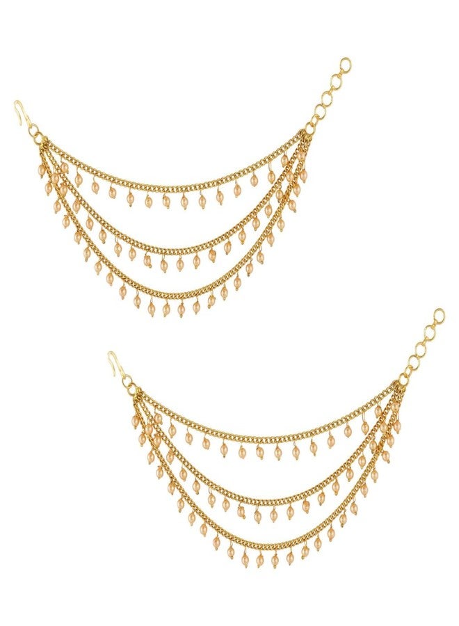 Efulgenz Ear Chains Indian Jewellery Traditional Indian Earrings with Hair Chain Earring Chain Jewelry for Wedding Layered Faux Pearl Charms Ear Chain Earrings for Women - Image 1